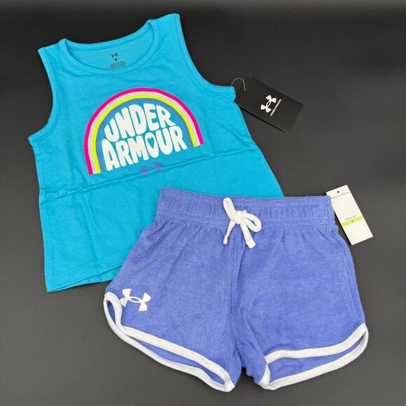 Under Armour Toddler Girls Rainbow Tank Top & Shorts Set Size 4 - Picture 1 of 8
